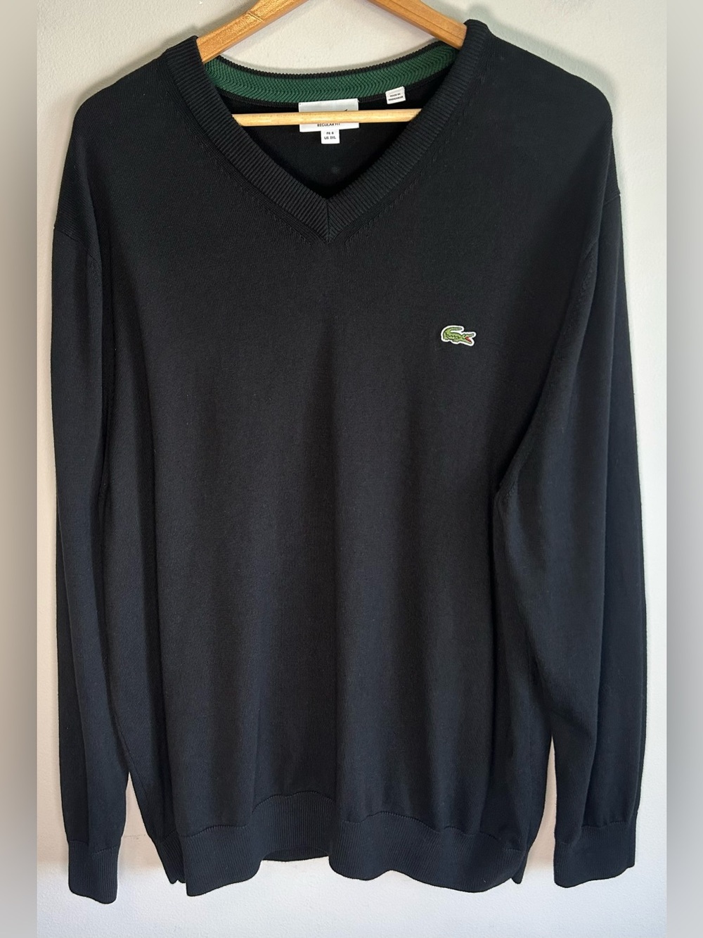 Lacoste Sweater Men’s 3XL Black V Neck Knit Pullover Sweatshirt Cotton Like New